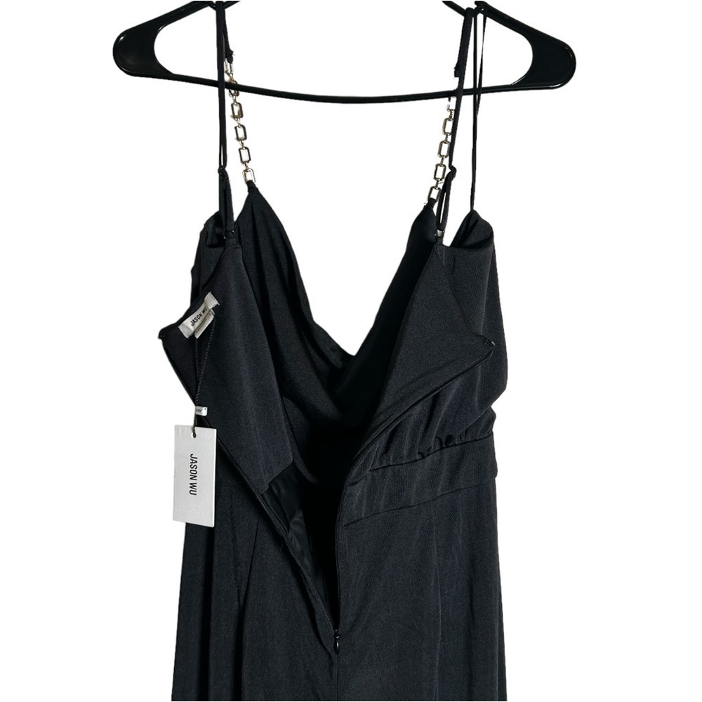 Jason Wu Emmett Black Cowl Neck Wide Leg Jumpsuit Gold Rhinestone Straps L - Picture 4 of 16